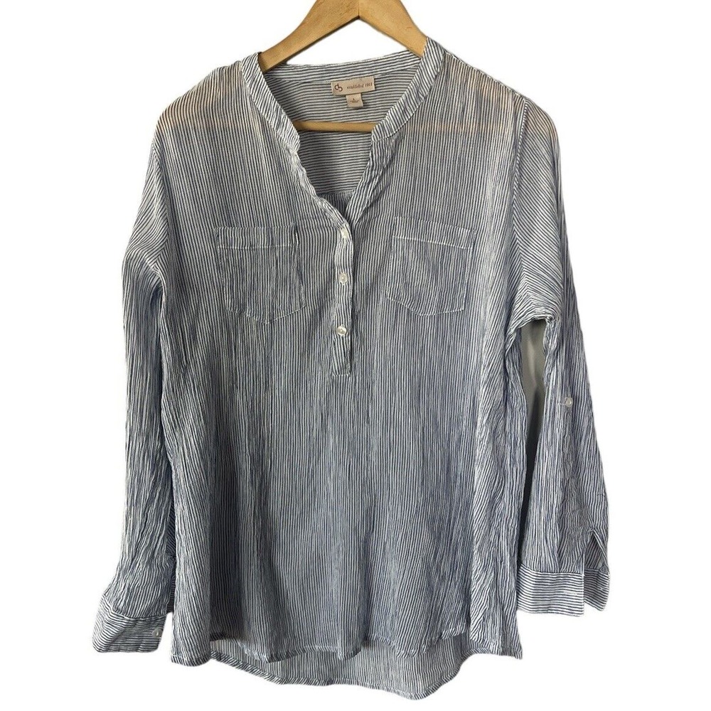 Cabi Pinstriped Textured Cotton Popover Shirt Large